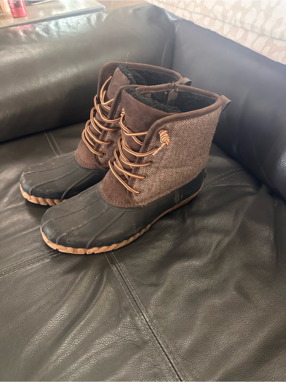 Women’s Brown Lace-Up Duck Boots - Casual Cold-Weather Booties